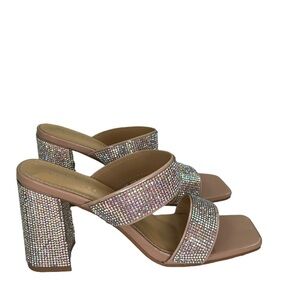 Nicole Miller Tinker Rhinestone Slip On Double Band Block Heel Sandal 7 Fairy